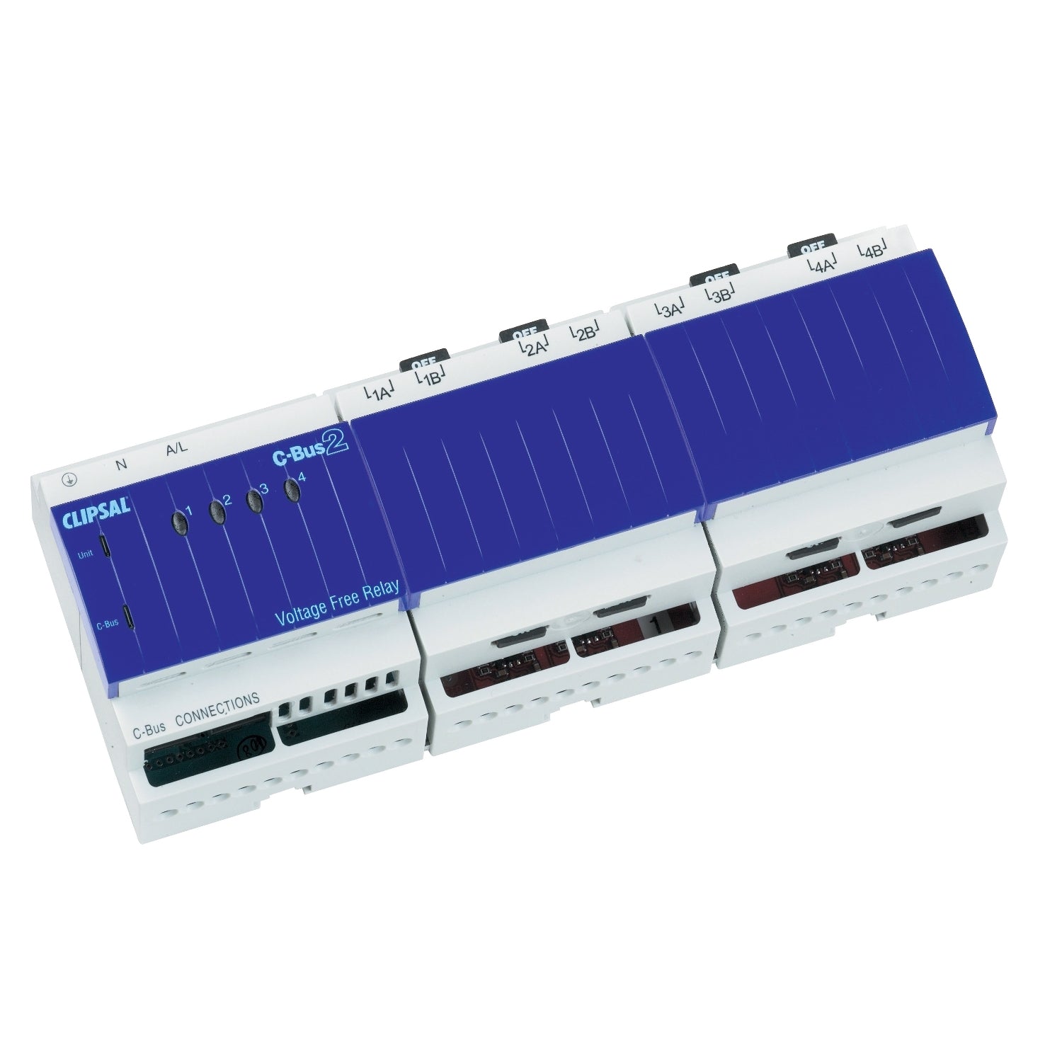 Clipsal Relay, C-Bus, DIN Rail Mounted, Voltage Free, 240V AC, 4 Channel, 20A- L5504RVF20