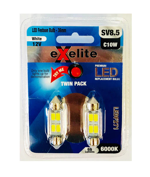 CLA Exelite Festoon Auto Lamps and Globes 6000K 10W 12V - LEDF274, LEDF272A, LEDF271 - CLA Lighting