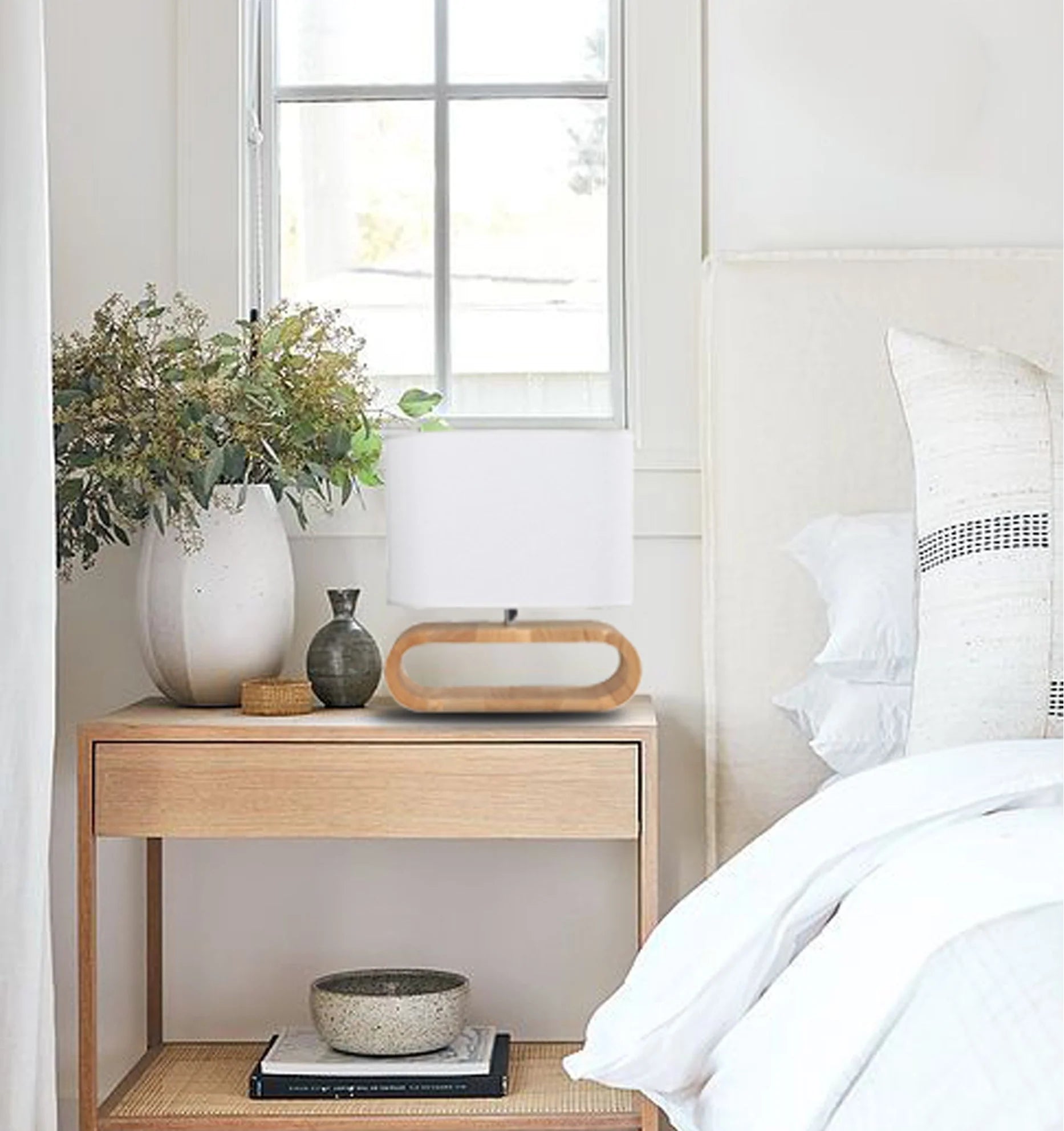 CLA LOTUS: Cloth Shade Table Lamp Blonde/ Dark Wood 240V - LOTUS1, LOTUS2