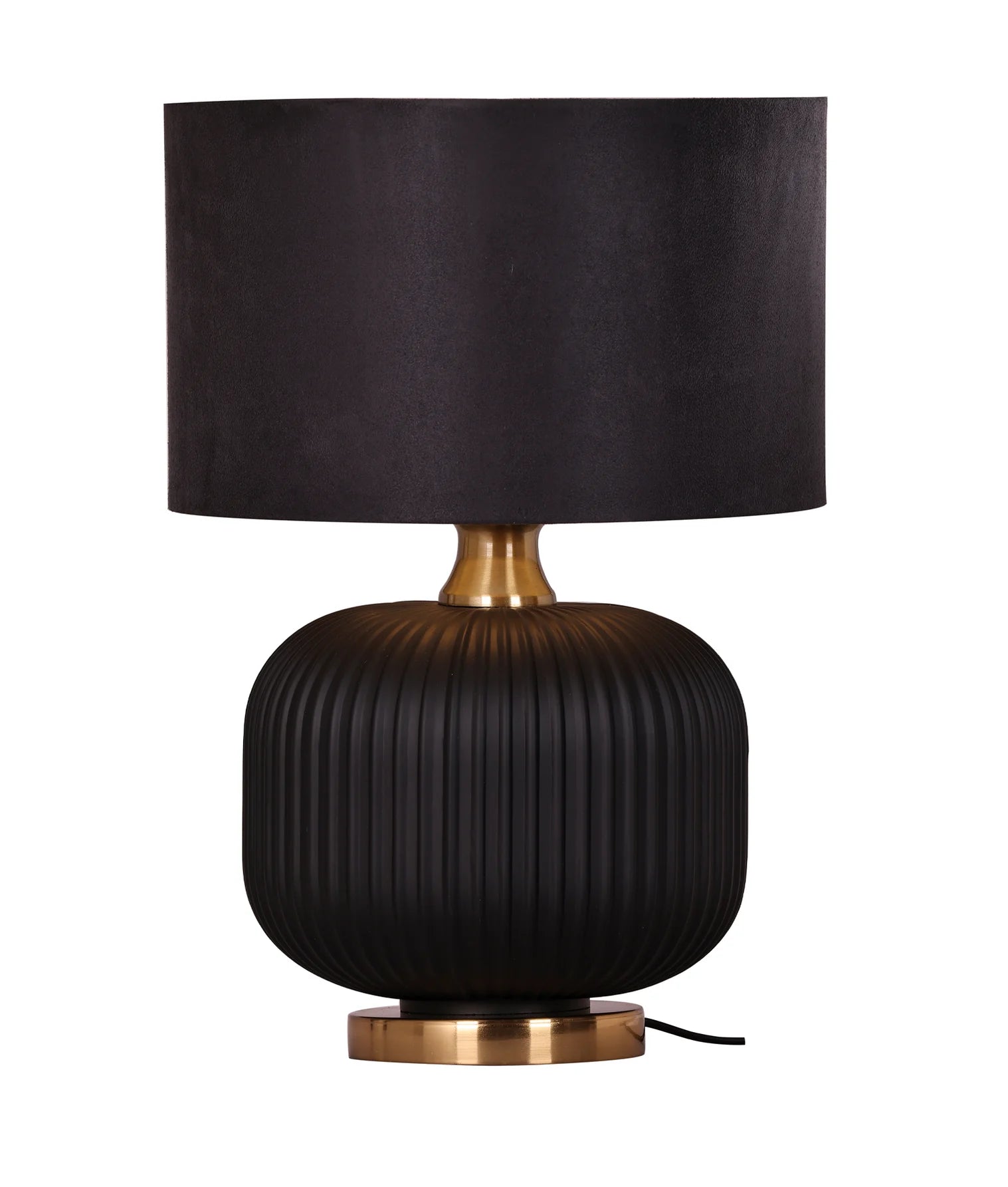 CLA LUSSO: Interior Drum Shade Ceramic Base with Antique Brass Highlight Table Lamp Black- LUSSO-T1, LUSSO-T2