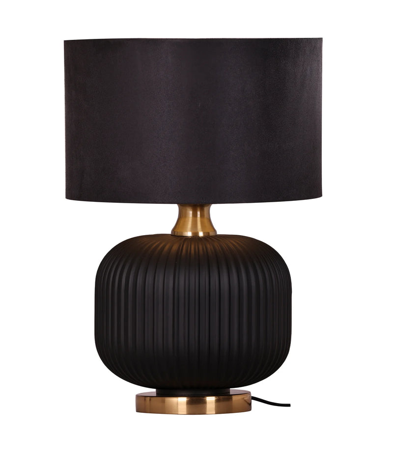CLA LUSSO: Interior Drum Shade Ceramic Base with Antique Brass Highlight Table Lamp Black- LUSSO-T1, LUSSO-T2