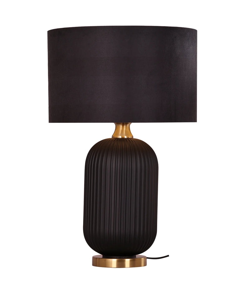 CLA LUSSO: Interior Drum Shade Ceramic Base with Antique Brass Highlight Table Lamp Black- LUSSO-T1, LUSSO-T2