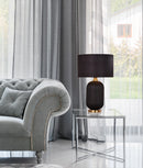 CLA LUSSO: Interior Drum Shade Ceramic Base with Antique Brass Highlight Table Lamp Black- LUSSO-T1, LUSSO-T2