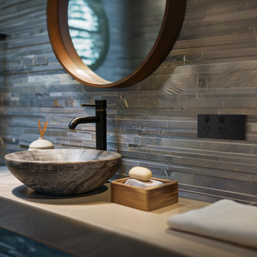 Clipsal Double Switch Power Point, Clipsal Solis T Series, Horizontal Mount Ebony Aluminium/ White Ceramic/ Living Brass 230V-240V- 1025-EA, 1025-WC, 1025-LB