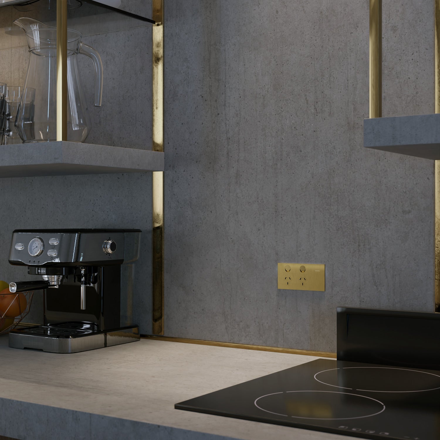 Clipsal Double Switch Power Point, Clipsal Solis T Series, Horizontal Mount Ebony Aluminium/ White Ceramic 230V-240V- 1025-EA, 1025-WC