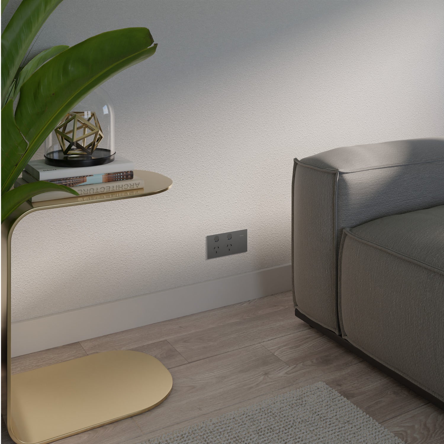 Clipsal Double Switch Power Point, Clipsal Solis T Series, Horizontal Mount Platinum 230V-240V- 1025-PT