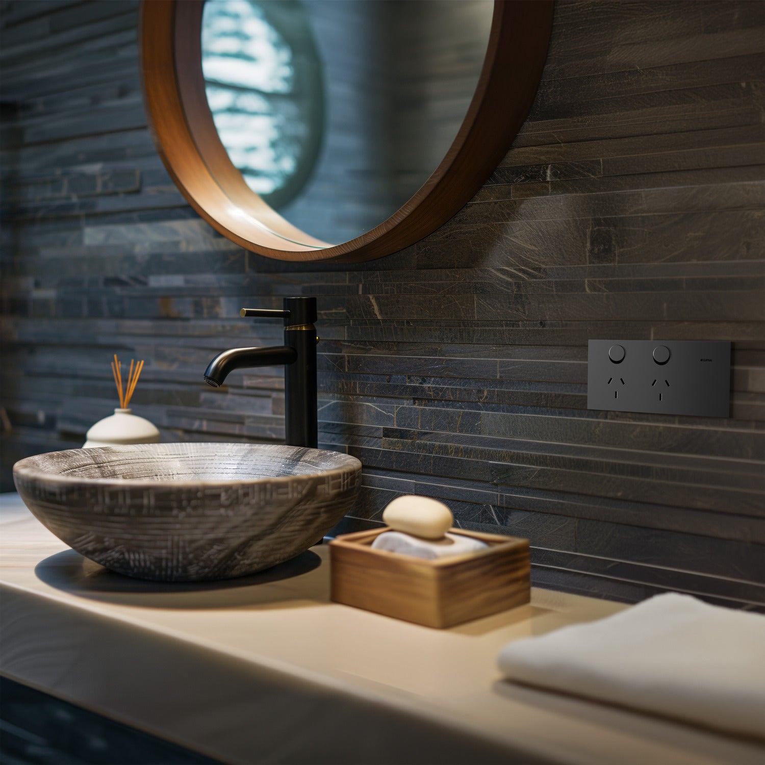 Clipsal Double Switch Power Point, Clipsal Solis, Horizontal Mount Matt Black/ Matt White 230V-240V- 1025-ZB, 1025-ZW