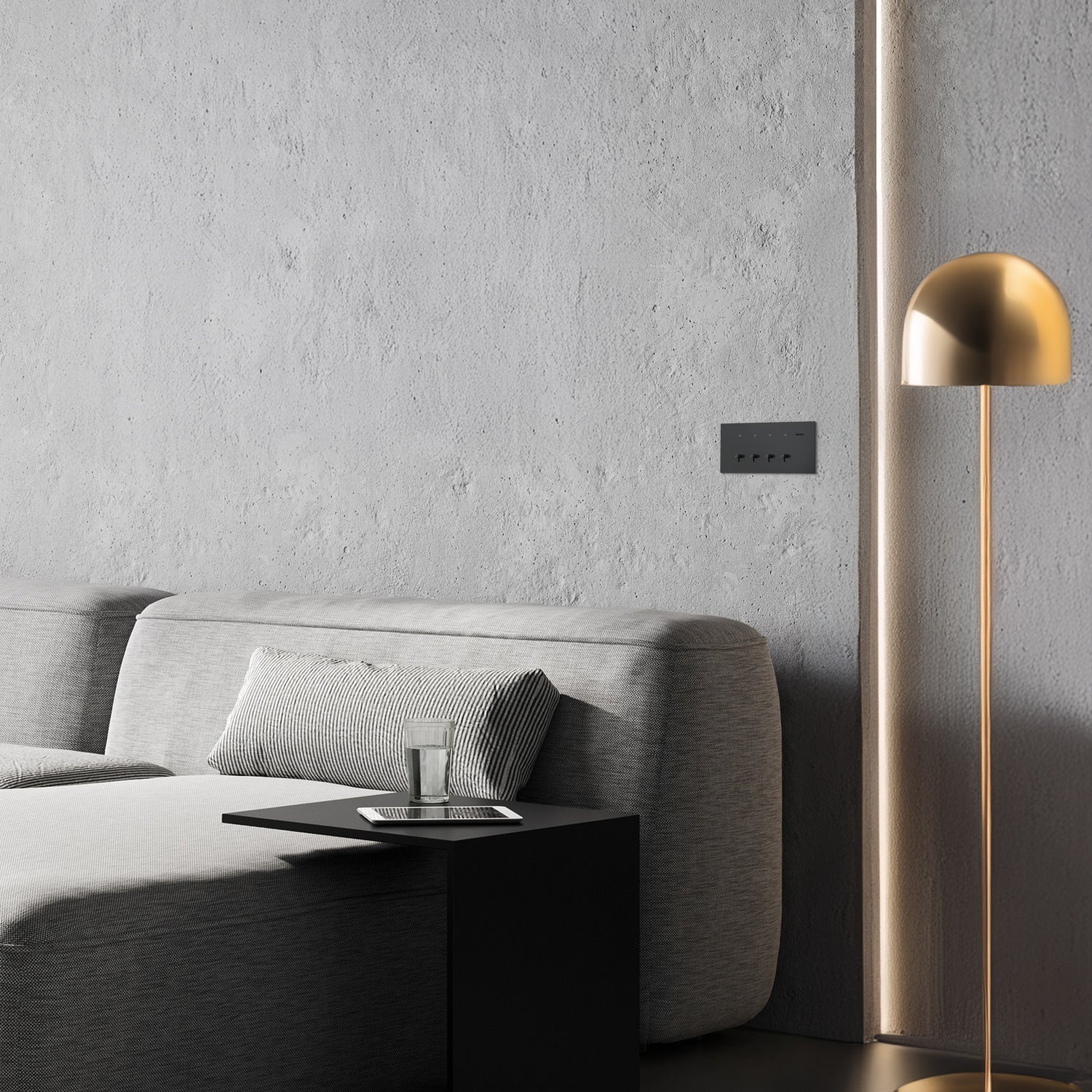 Clipsal Flush Switch, Clipsal Solis T Series, Horizontal Mount, 4 Gang, Ebony Aluminium/ White Ceramic 230V-240V- 1044TA-EA, 1044TA-WC