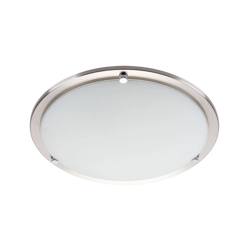 Domus 2xE27 Round Trim / Opal Glass Ceiling Light Satin Chrome 240V IP20 - Lummax AC-025-40 (Clearance)