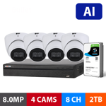RhinoCo Compact AI Series 4 Camera 8.0MP IP Surveillance Kit (Fixed, 2TB) Security Cameras IP67 - NVRKIT-C8824F-I - RhinoCo Technology
