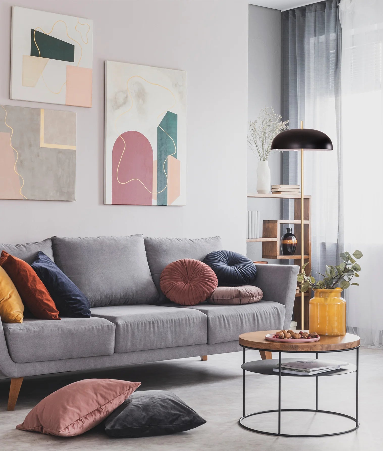 CLA PARAGUAS: Interior Dome Shade with Brass Rod Floor Lamp Black- PARAGUAS-F1