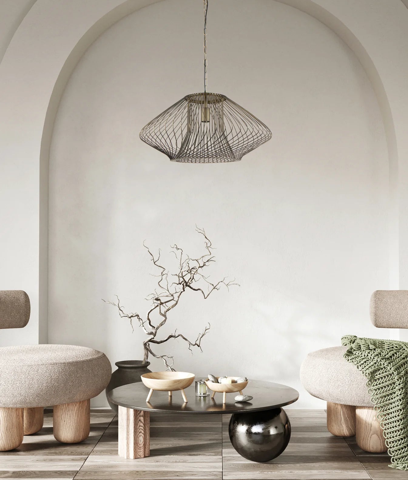 CLA PARRILLA: Oval Cage Iron 600mm Interior Pendants Matt Black/ Antique Brass 240V- PARILLA3,  PARILLA4