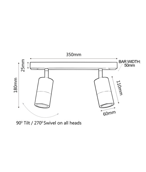 CLA GU10 Exterior Adjustable Head LED Bar Lights Titanium 110-265V IP44 - PG2BART, PG3BART, PG4BART, PG4SQT - CLA Lighting