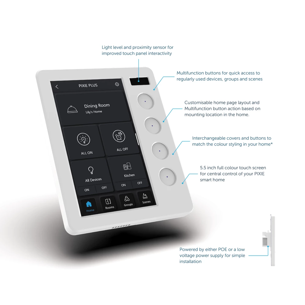 SAL PIXIE TOUCH PANELSmart Lighting Controls Grey/ Black - STP54BTAS