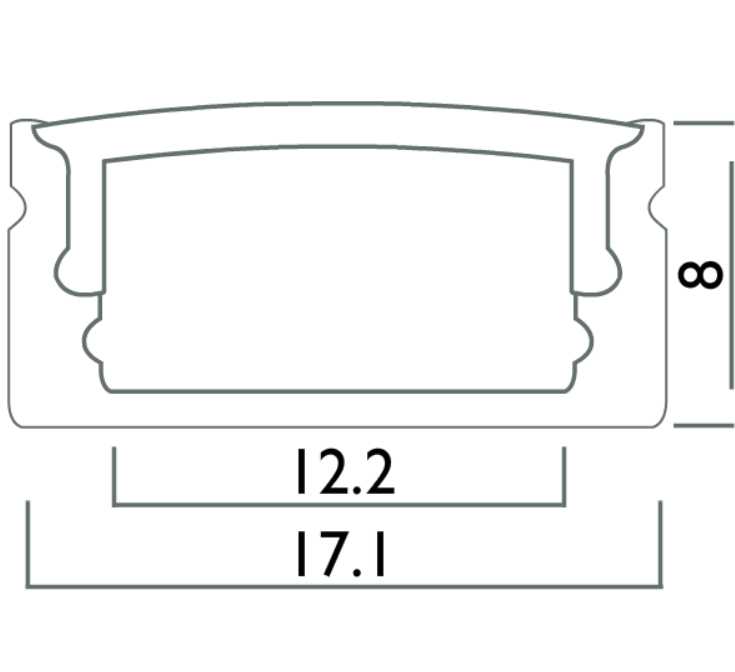 Azoogi Surfaced LED Channel and Accessories 1708 Anodised Aluminium - PR002