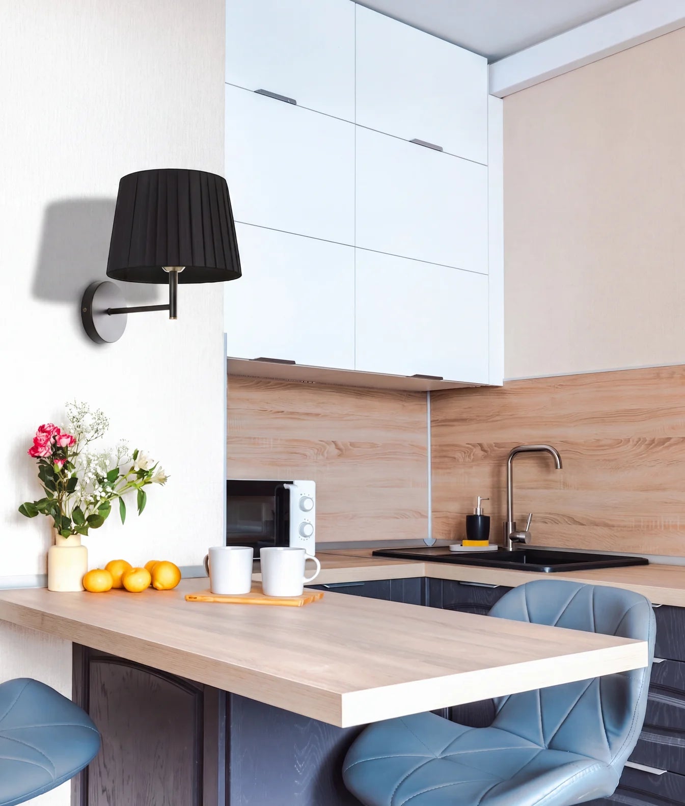 CLA PREGA: Slanted Pleated Fabric Shade Interior Wall Lights Black/ White 220-240V- PREGA-W1, PREGA-W2