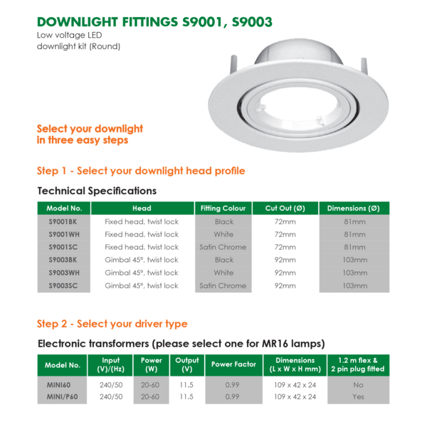 SAL SELV Kits LED Downlight Satin Chrome / White - S9001, S9003 - SAL Lighting