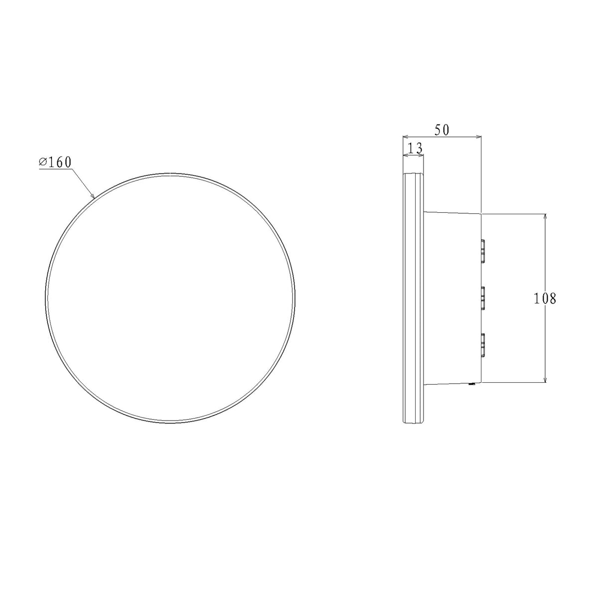 SAL AFFINITY SE7359TC dimension drawing, 160 mm diameter and 50 mm projection