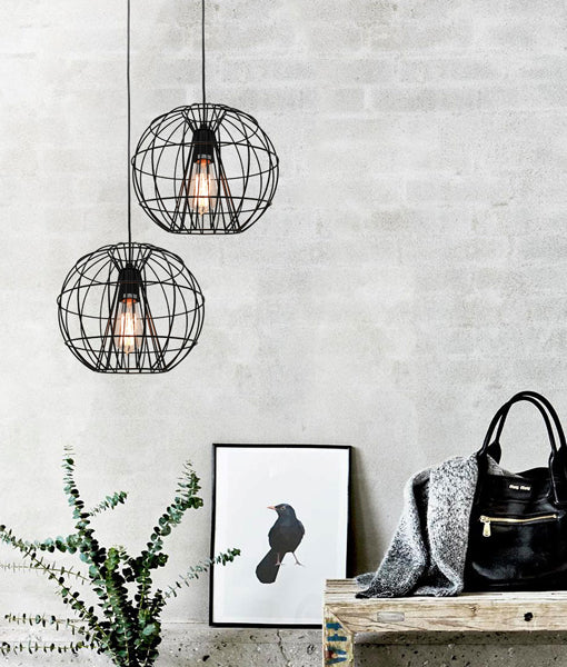 CLA Sentinel Modern Iron Round Cage Interior Pendant Matt Black / Matt White 220-240V - SENTINEL1, SENTINEL2 - CLA Lighting