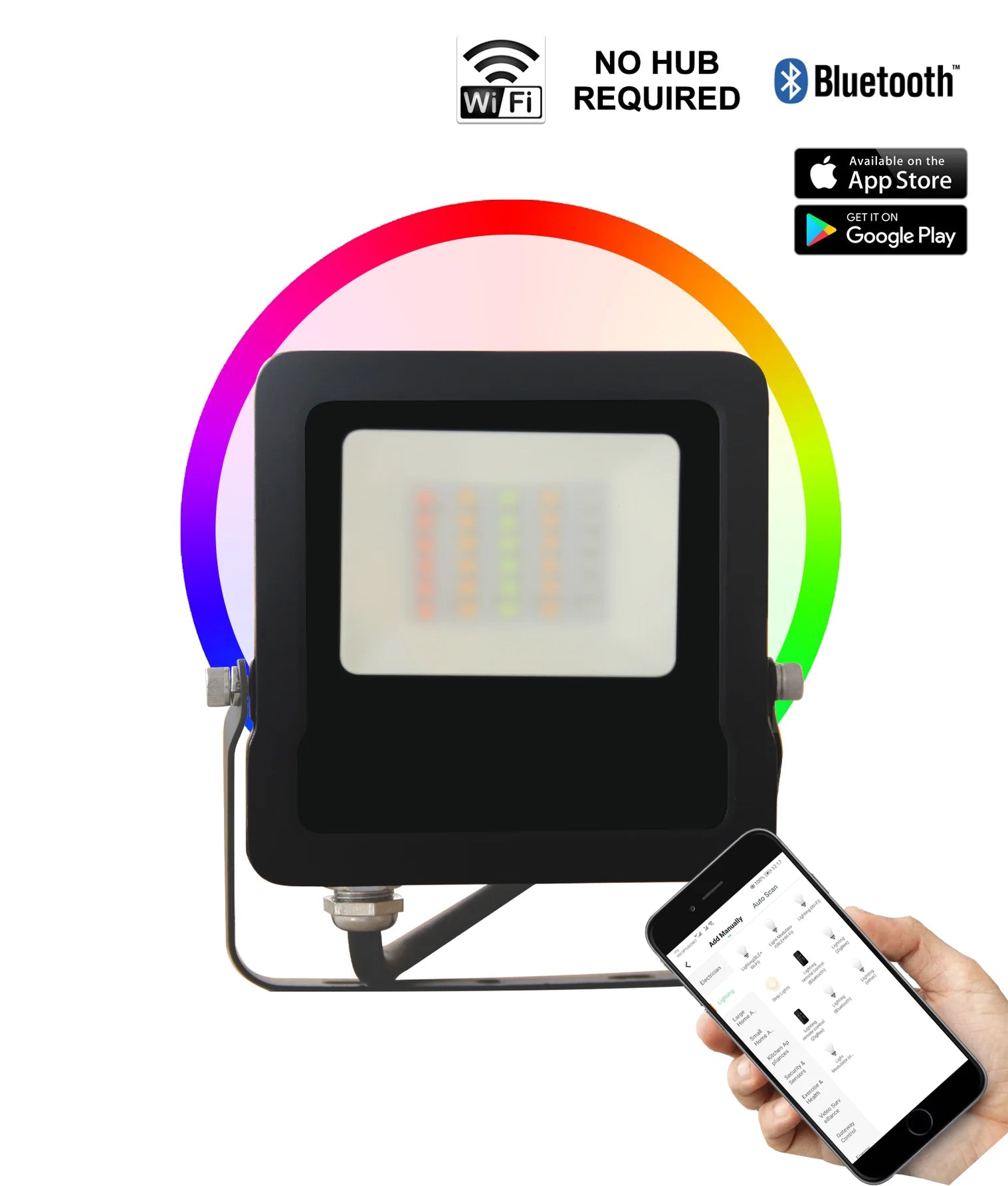 CLA SMTFLOOD LED Smart Dimmable Flood Lights 5000K+RGB Black 30W 240V IP65 - SMTFLOOD2