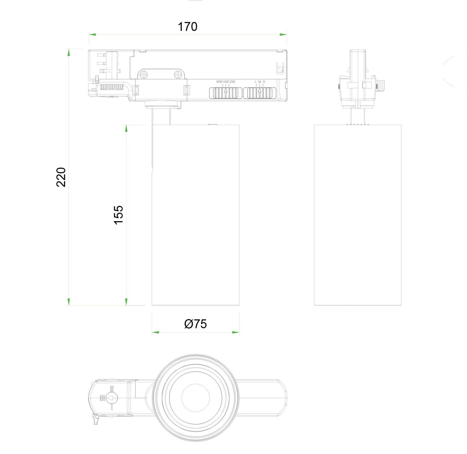 SAL WARRAGUL LED Track Lights Tri- White/ Black 15/35W 240V IP20- STR488XMPXXTC