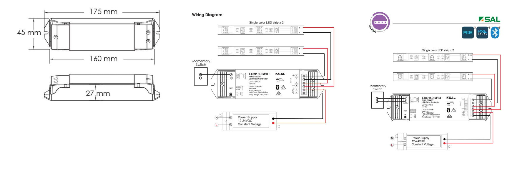 SAL LED LT8915DIM/BT Dimmable Strip Control Smart Lighting Controls 360W 24V IP20 - LT8915DIM/BT - SAL Lighting