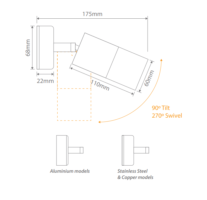 Domus Shadow 1 Light Adjustable Spotlight Exterior Wall Lights Tri - 316 Stainless Steel 35W 240V IP65 - 49050