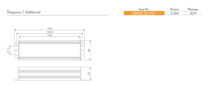 Domus NON-DIM LED Drivers 20W-500W 12V IP67 - 23183-23192