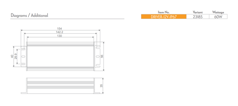 Domus NON-DIM LED Drivers 20W-500W 12V IP67 - 23183-23192