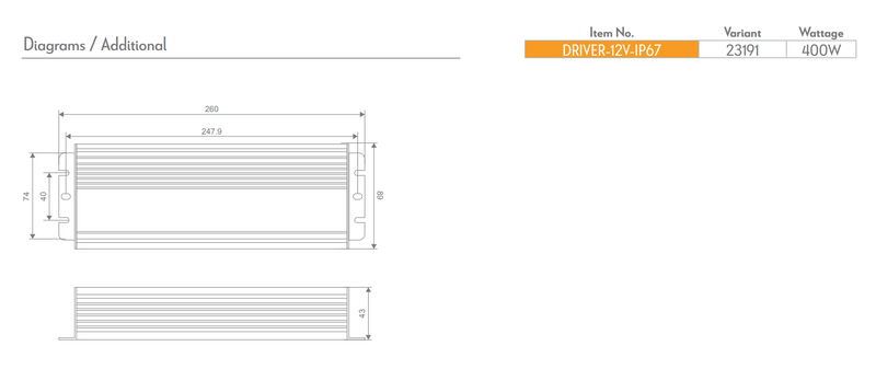 Domus NON-DIM LED Drivers 20W-500W 12V IP67 - 23183-23192