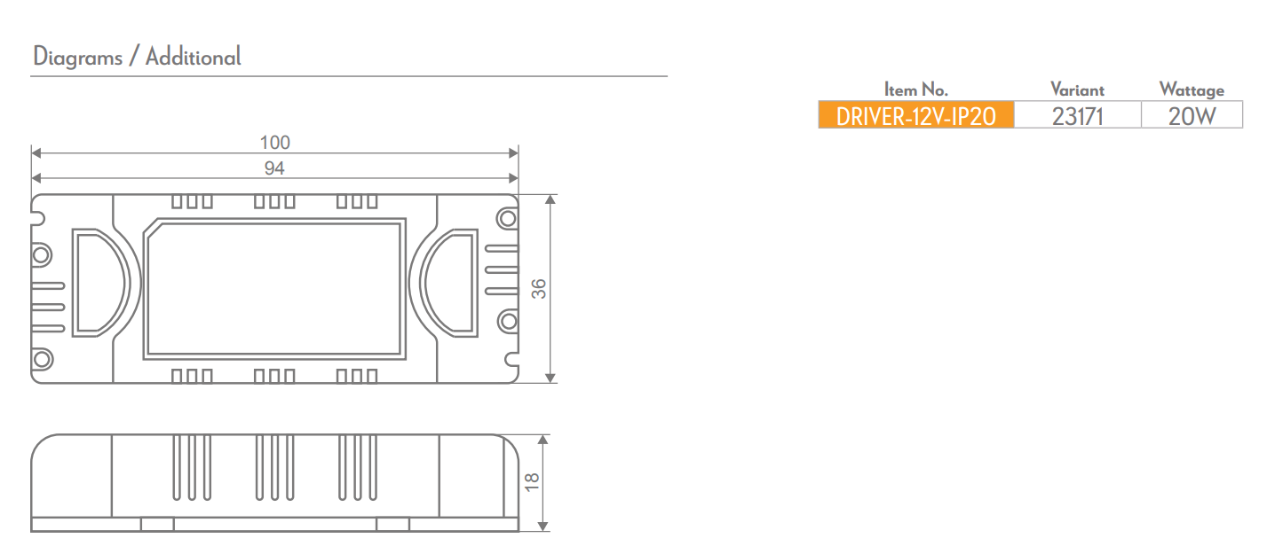 Domus NON-DIM LED Drivers 20W/ 30W/ 60W/ 100W 12V IP20 - 23171, 23172, 23174, 23176