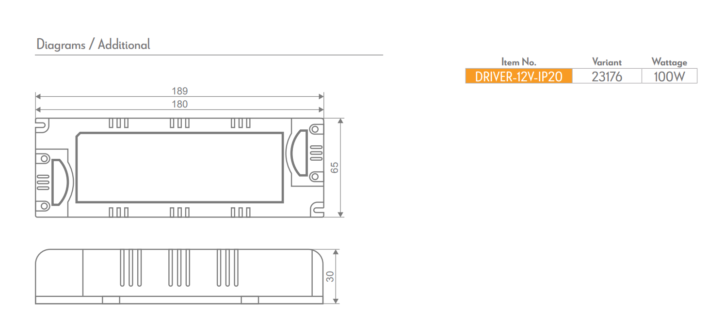 Domus NON-DIM LED Drivers 20W/ 30W/ 60W/ 100W 12V IP20 - 23171, 23172, 23174, 23176