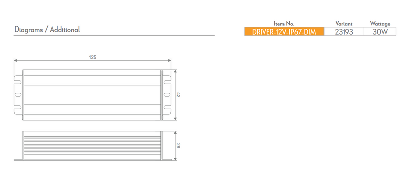 Domus DIMMABLE LED Drivers 30W/ 60W/ 100W/ 150W/ 200W 12V IP67 - 23193-23197