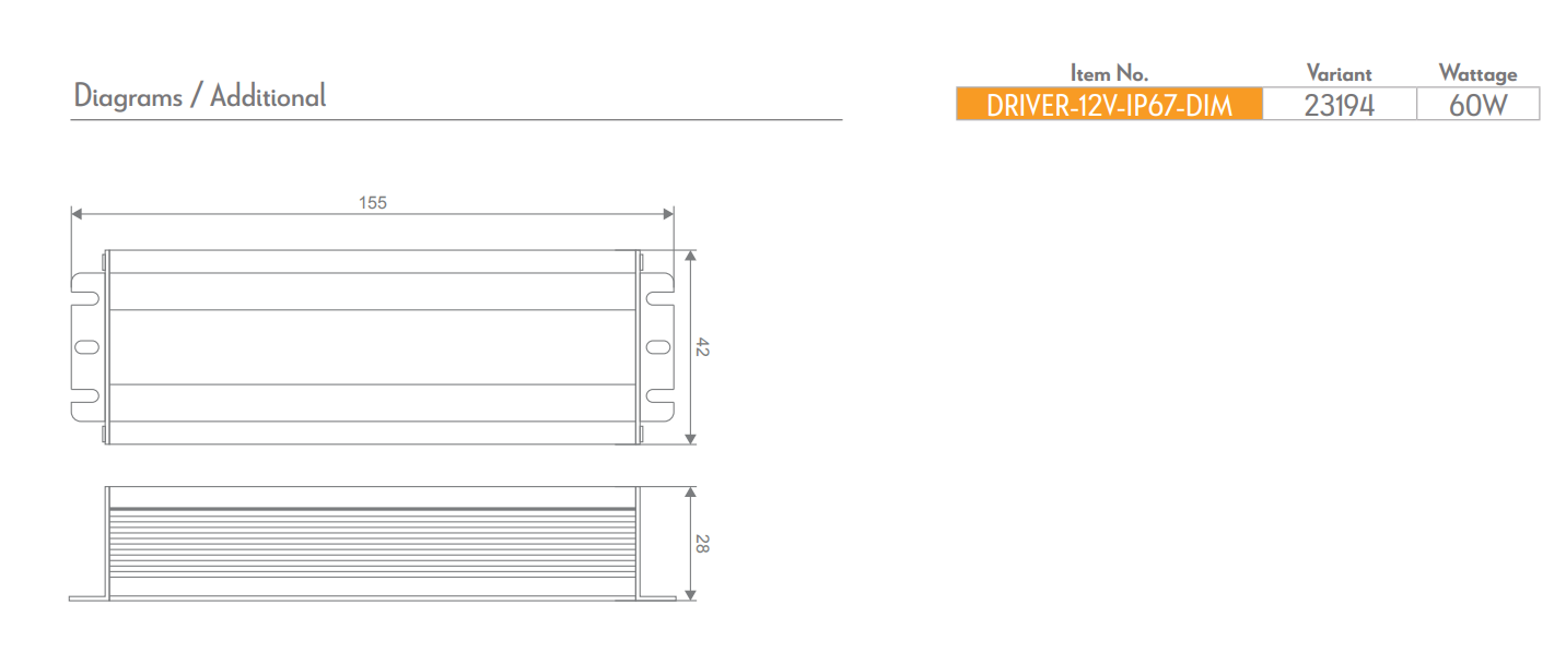 Domus DIMMABLE LED Drivers 30W/ 60W/ 100W/ 150W/ 200W 12V IP67 - 23193-23197