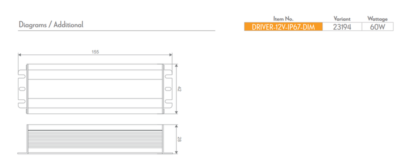 Domus DIMMABLE LED Drivers 30W/ 60W/ 100W/ 150W/ 200W 12V IP67 - 23193-23197