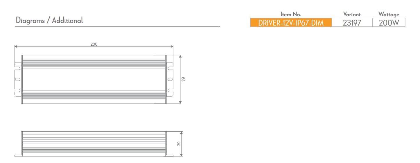 Domus DIMMABLE LED Drivers 30W/ 60W/ 100W/ 150W/ 200W 12V IP67 - 23193-23197