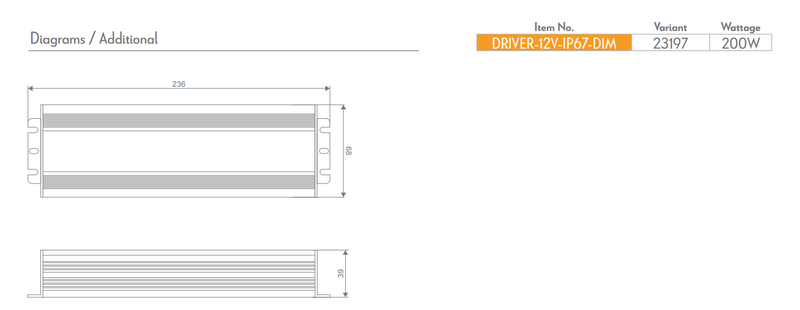 Domus DIMMABLE LED Drivers 30W/ 60W/ 100W/ 150W/ 200W 12V IP67 - 23193-23197