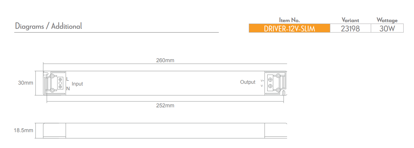 Domus LINEAR NON-DIMMABLE LED Drivers 30W/ 60W/ 100W/ 150W 12V IP20 - 23198-23201