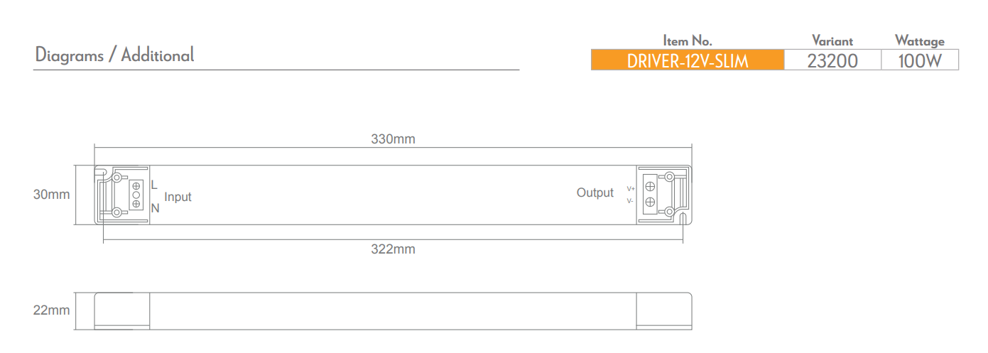 Domus LINEAR NON-DIMMABLE LED Drivers 30W/ 60W/ 100W/ 150W 12V IP20 - 23198-23201