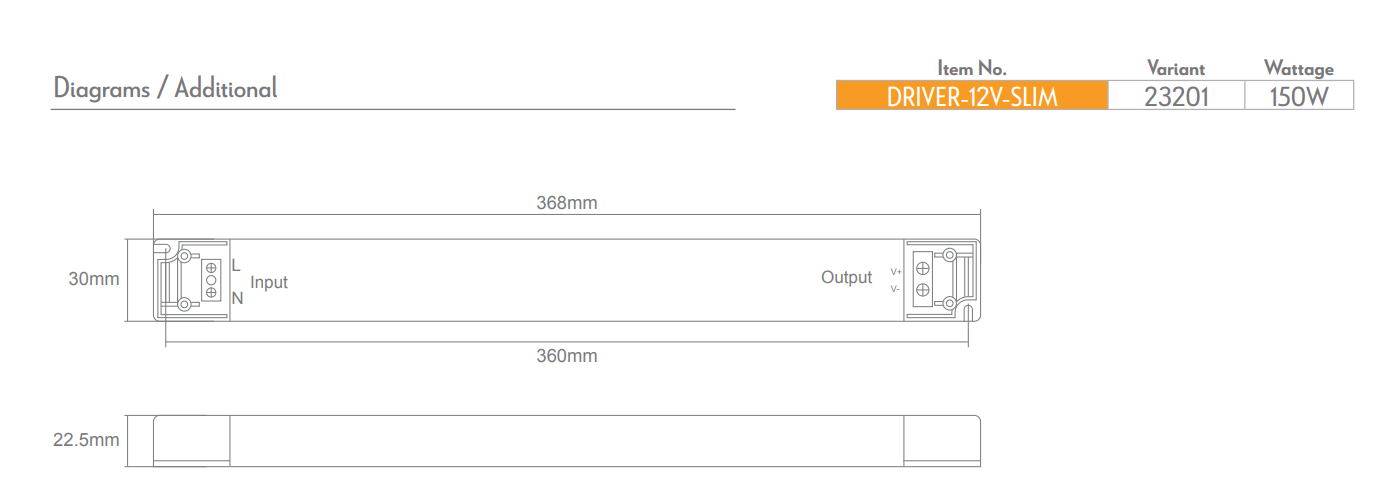 Domus LINEAR NON-DIMMABLE LED Drivers 30W/ 60W/ 100W/ 150W 12V IP20 - 23198-23201