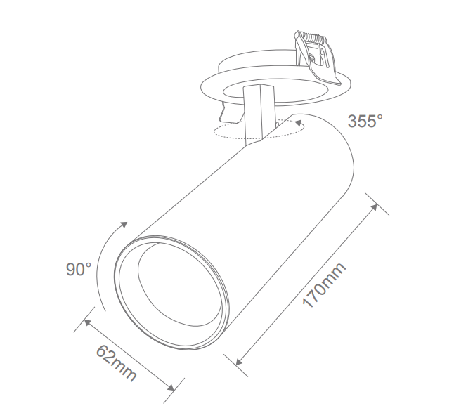 Domus THOR-PRO Recessed 62mm LED Track Light Tri- Black/ White 15W 240V IP20- 52513, 52514