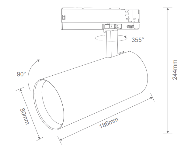 Domus THOR-PRO-32-TRK 80mm LED Track Light Tri- Black/ White 32W 240V IP20- 52564, 52565