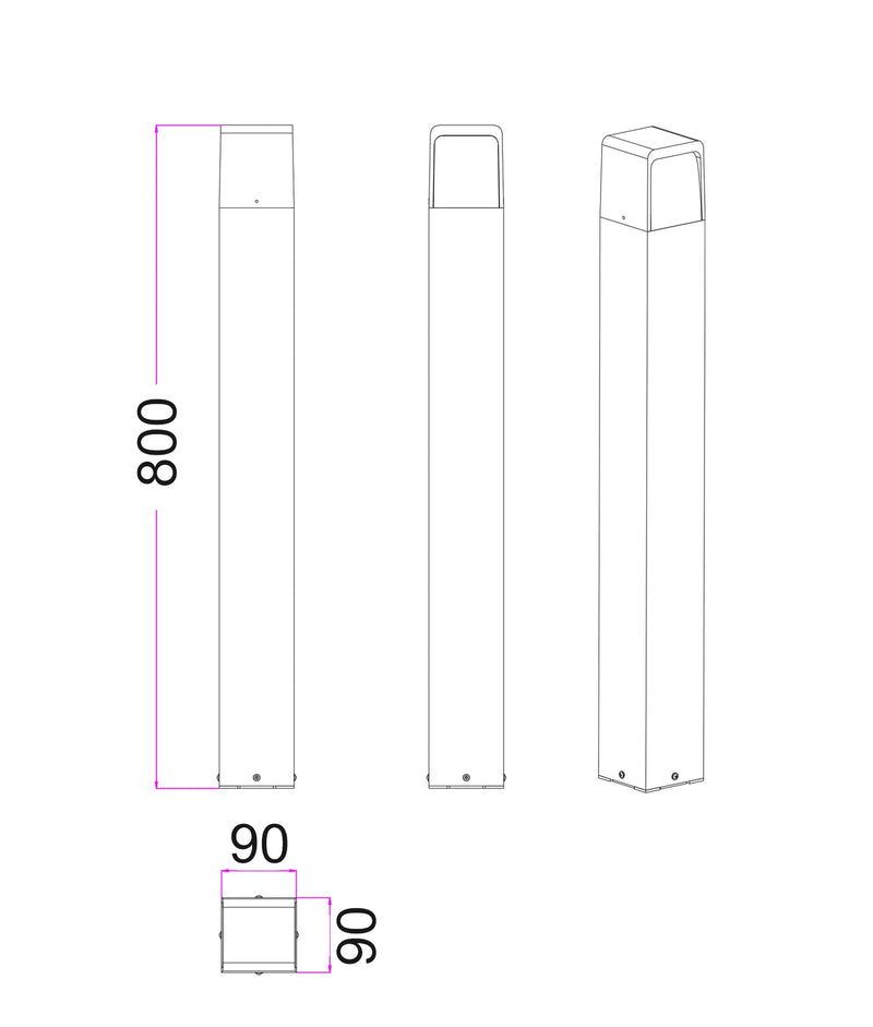 CLA TOREN:  Surface Mounted LED Bollards Tri - Dark Grey 13W 240V IP65 - TOREN1 - CLA Lighting