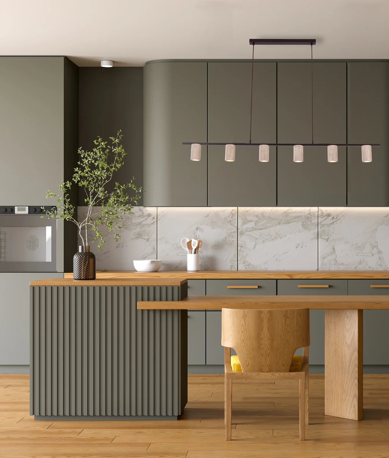 CLA TUBERIA: Linear Bar with Travertine Tubular Shade Interior Pendants Beige 240V- TUBERIA1