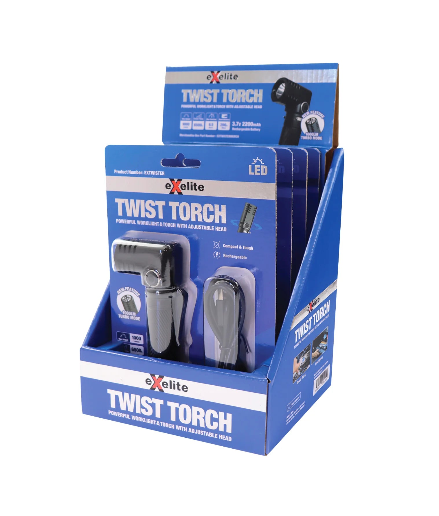 CLA TWIST TORCH: Powerful Worklight / Torch with Adjustable Head 6500K Black - TWISTTORCH