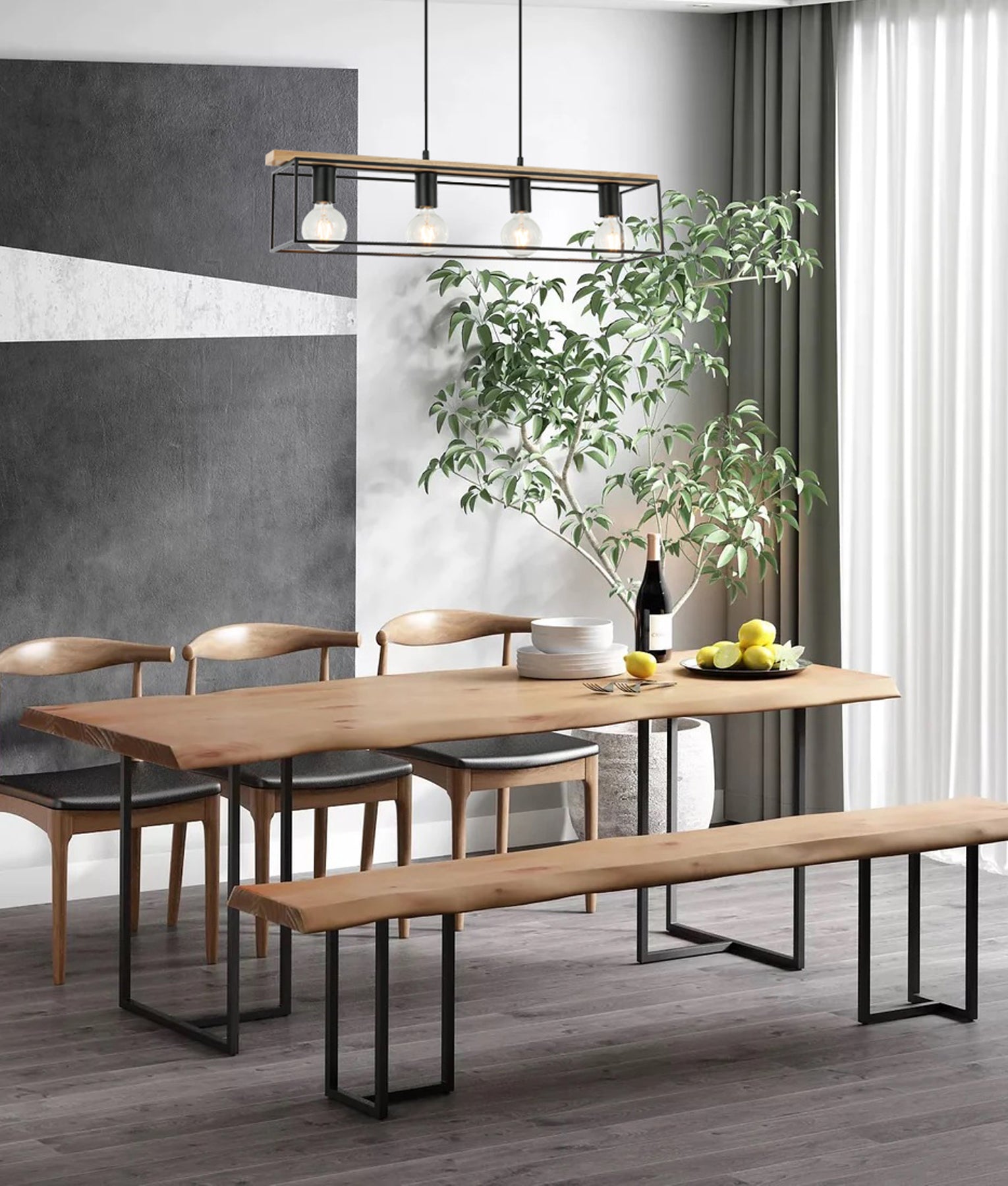 CLA VIRUN: Rectangular Frame Wood Interior Pendant Black Hardware 220-240V - VIRUN1 -CLA Lighting