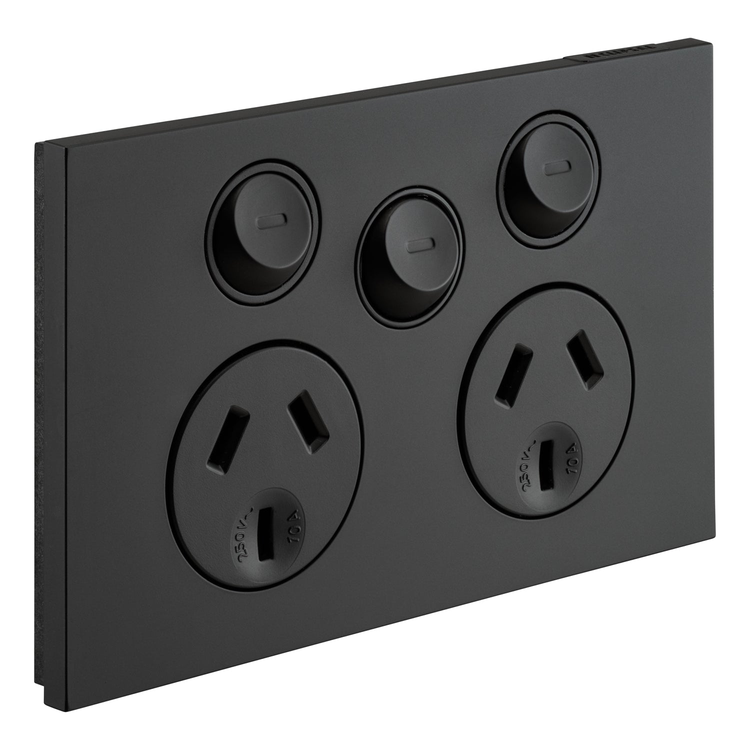 Clipsal Double Power Point, Saturn Zen, With Extra Switch Horizontal Mount White/ Black 250V- Z4025XA-ZB, Z4025XA-ZW