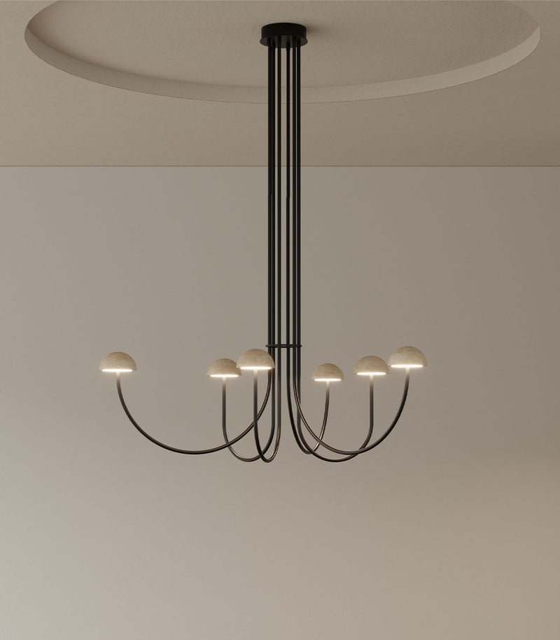 Aromas Dussa Interior Architectural Chandelier 2700K Matte Black/ Black/ Matte Brass/ White/ Travertine 9W - ARO.C1307/6