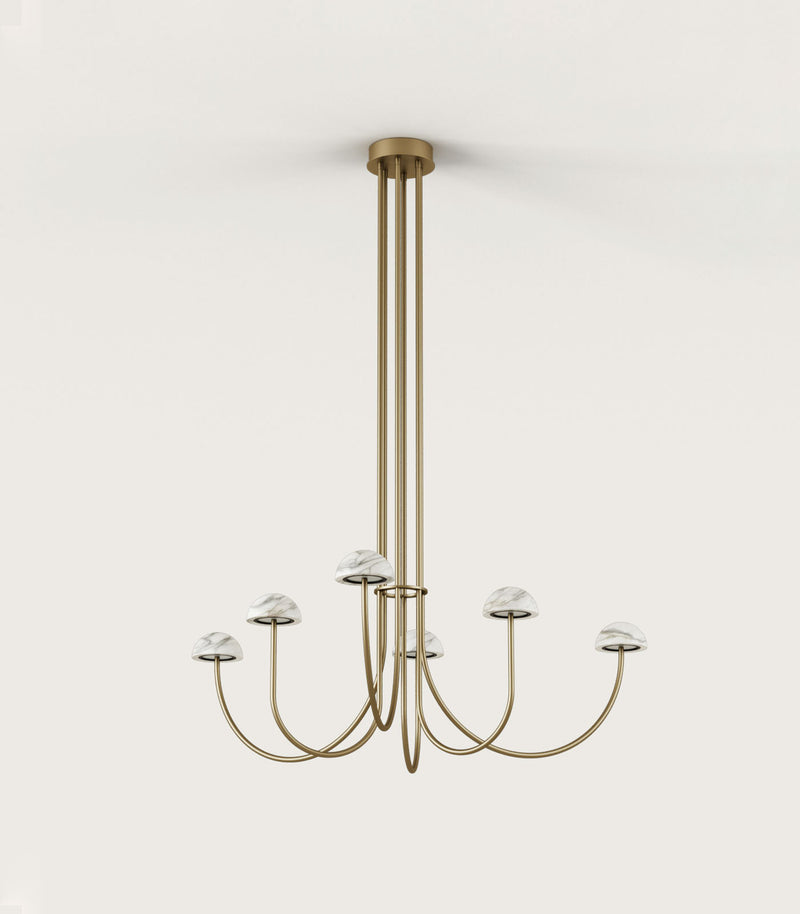 Aromas Dussa Interior Architectural Chandelier 2700K Matte Black/ Black/ Matte Brass/ White/ Travertine 9W - ARO.C1307/6