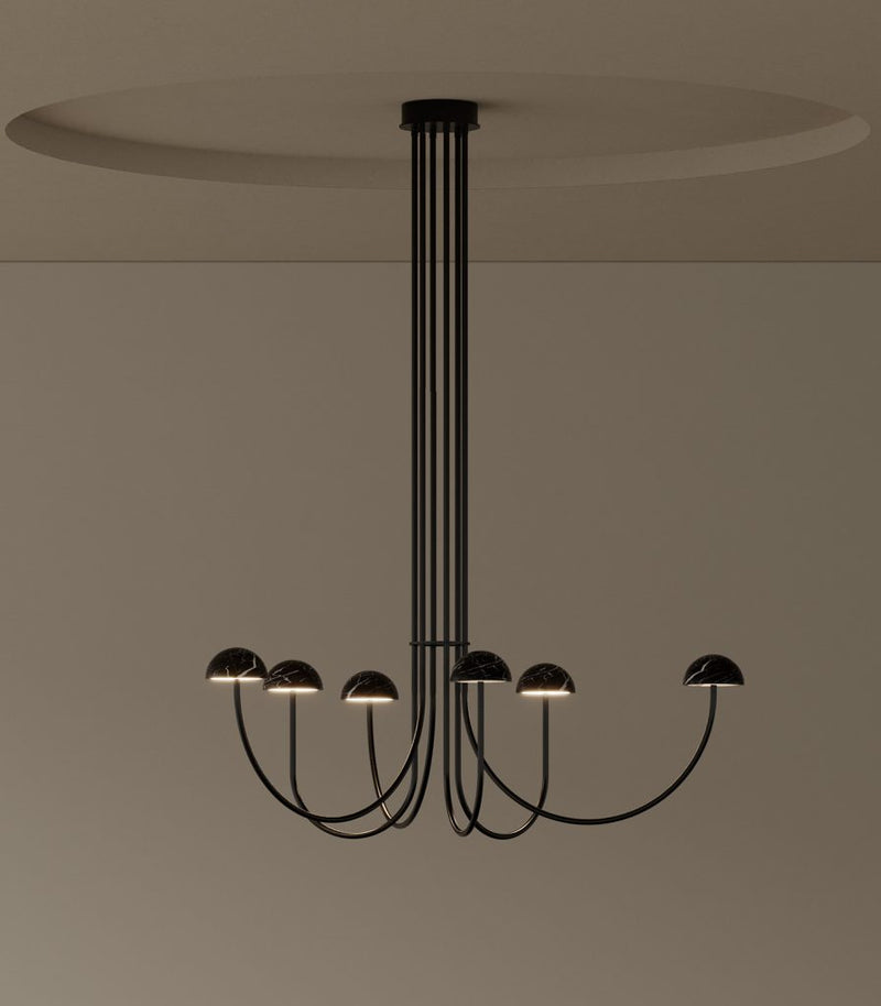 Aromas Dussa Interior Architectural Chandelier 2700K Matte Black/ Black/ Matte Brass/ White/ Travertine 9W - ARO.C1307/6